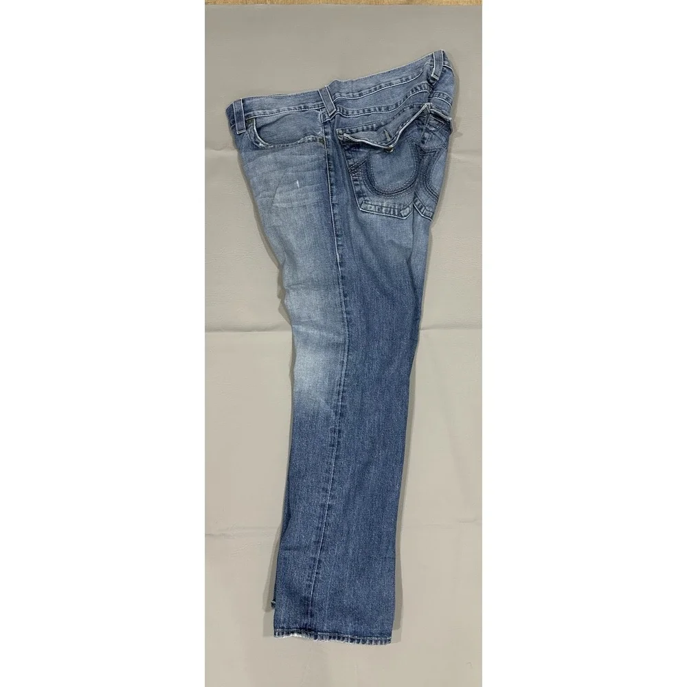 True Religion Mens Blue Jeans Size 38 x 32 Thick Stitch Flap Pockets